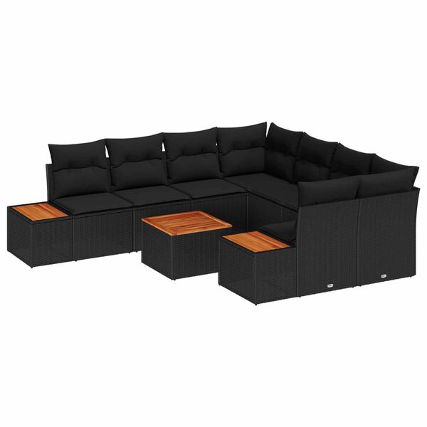 vidaXL Ensemble de canap&eacute; de jardin avec coussin 9 pcs Noir Poly rotin