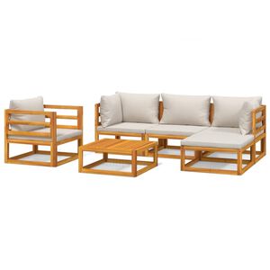 vidaXL Salon de jardin 6 pcs avec coussins gris clair bois massif
