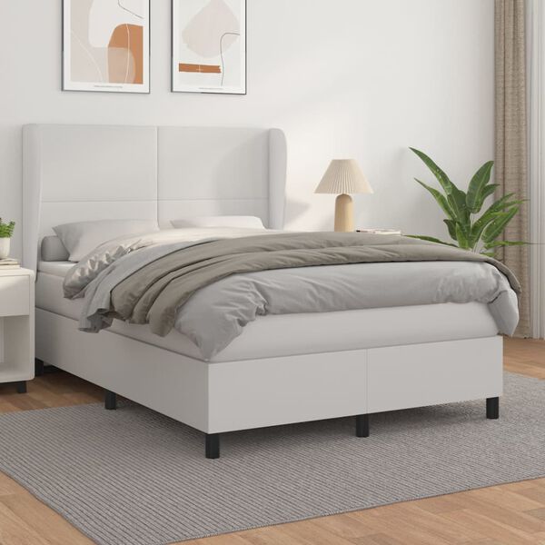 vidaXL Sommier &agrave; lattes de lit avec matelas Blanc 140x190cm Similicuir