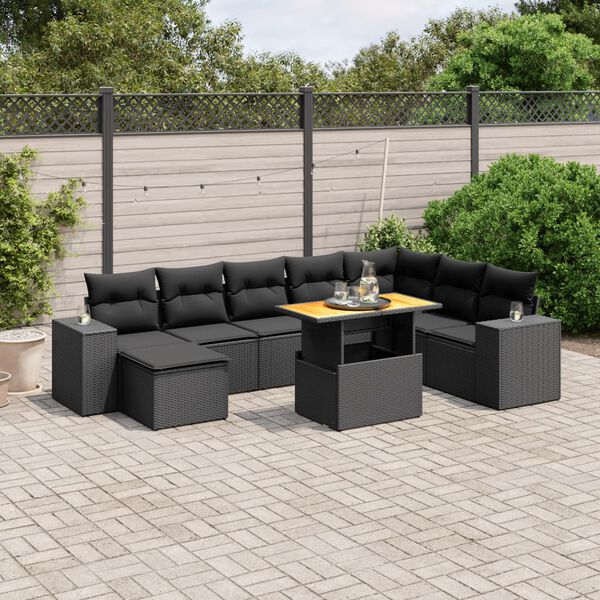 vidaXL Salon de jardin 9 pcs avec coussins noir r&eacute;sine tress&eacute;e