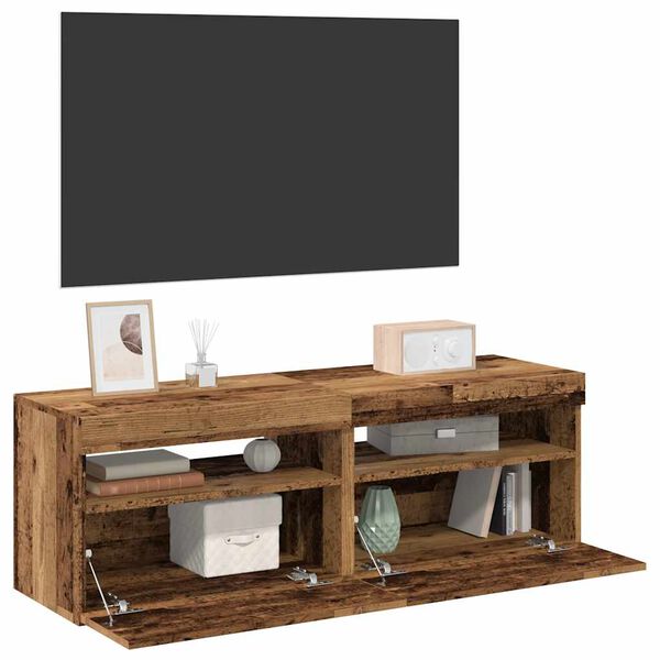 vidaXL Meubles TV avec lumières LED 2 pcs vieux bois bois d'ingénierie