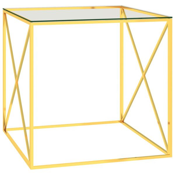vidaXL Table basse Dor&eacute; 55x55x55 cm Acier inoxydable et verre