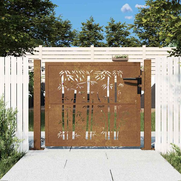 vidaXL Portail de jardin 100x75 cm en acier Corten, design carr&eacute;