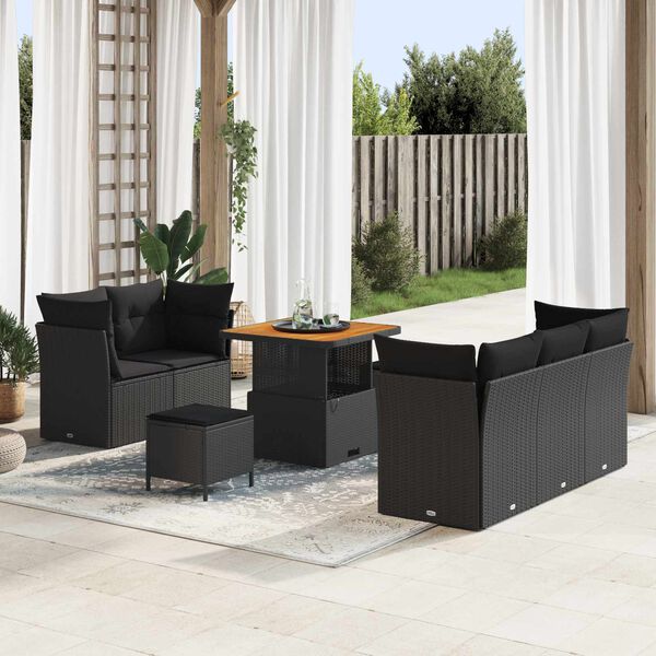 vidaXL Ensemble de canap&eacute; de jardin avec coussin 8 pcs Noir