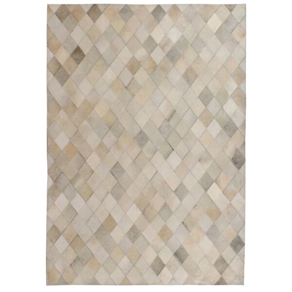 vidaXL Tapis Cuir v&eacute;ritable Patchwork 160 x 230 cm Diamant Gris