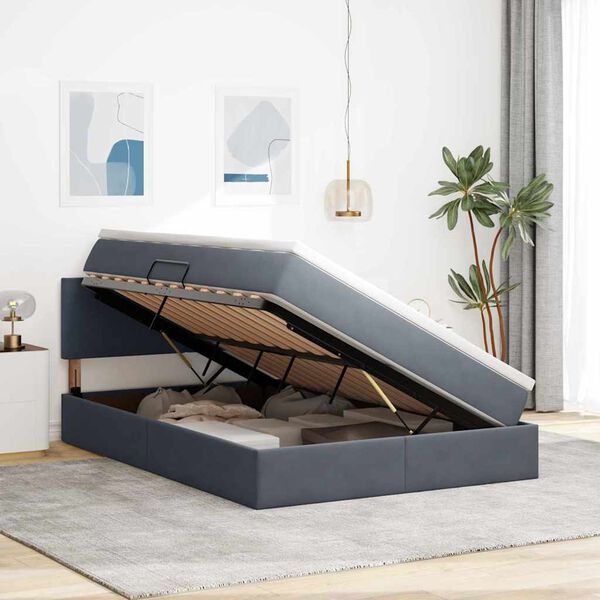 vidaXL Lit de Rangement avec matelas Gris fonc&eacute; 140 x 190 cm Velours