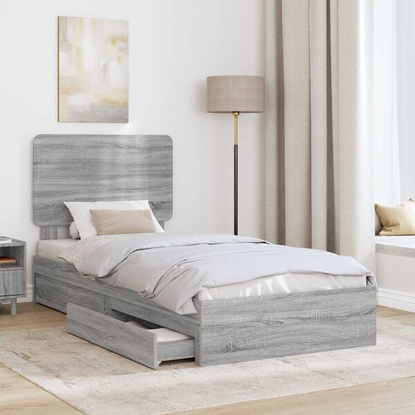 vidaXL Lit de Rangement Gris Sonoma 100 x 200 cm Bois d'ing&eacute;nierie