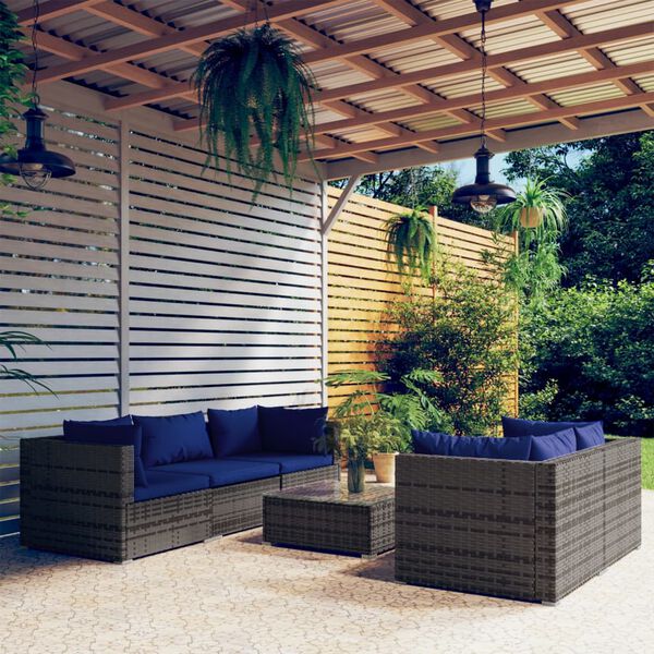 vidaXL Salon de jardin 6 pcs avec coussins résine tressée gris