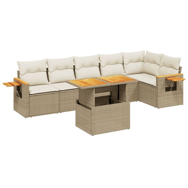 vidaXL Salon de jardin avec coussins 7 pcs beige r&eacute;sine tress&eacute;e