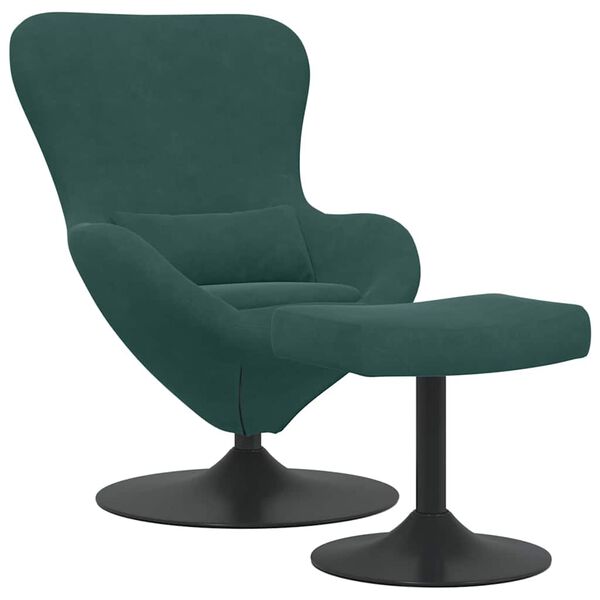 vidaXL Chaise &OElig;uf avec Pouf Vert fonc&eacute; 63 x 73 x 90 cm Velours