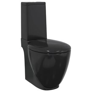 vidaXL Toilette en c&eacute;ramique Ronde &Eacute;coulement d'eau au fond Noir