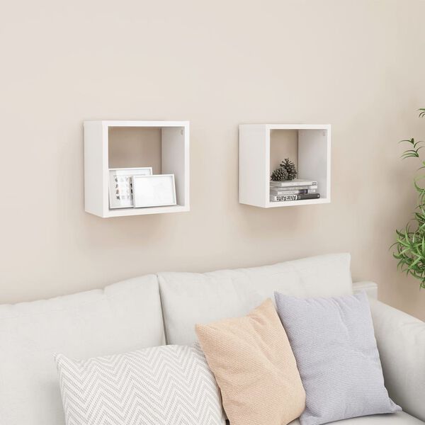 vidaXL &Eacute;tag&egrave;res cube murales 2 pcs Blanc brillant 26x15x26 cm