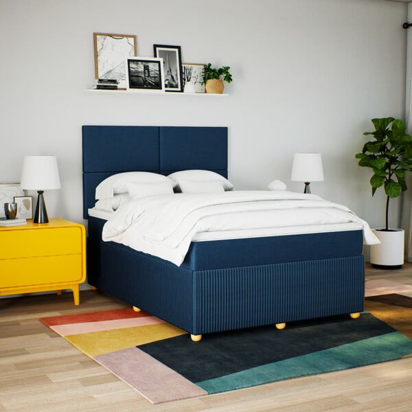 vidaXL Sommier &agrave; lattes de lit avec matelas Bleu 160x200 cm Tissu