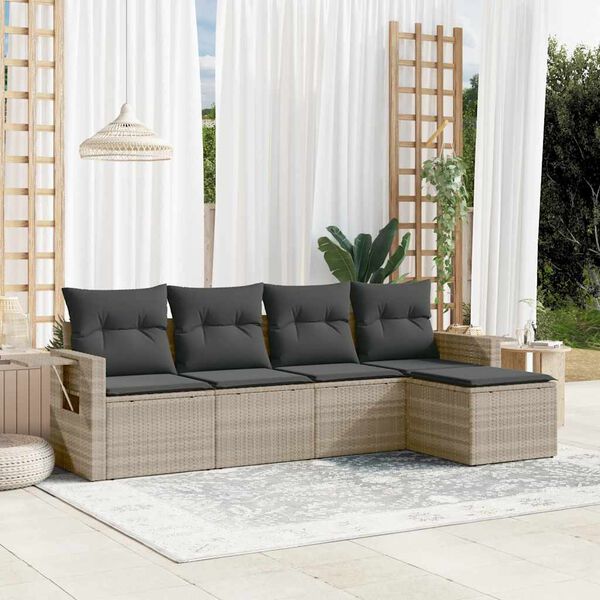 vidaXL Salon de jardin 5 pcs avec coussins gris clair r&eacute;sine tress&eacute;e