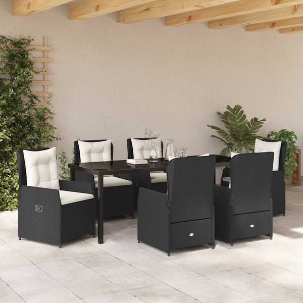 vidaXL Ensemble de salle &agrave; manger pour jardin 7 pcs Noir polyrotin