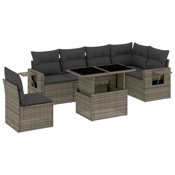 vidaXL Salon de jardin avec coussins 7 pcs gris r&eacute;sine tress&eacute;e