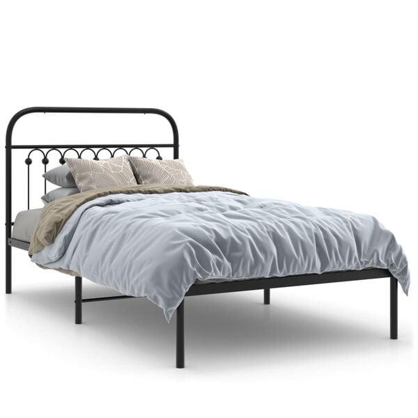 vidaXL Cadre de lit m&eacute;tal sans matelas avec t&ecirc;te de lit noir 100x190cm