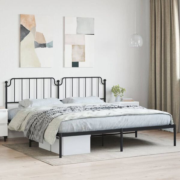 vidaXL Cadre de lit m&eacute;tal sans matelas avec t&ecirc;te de lit noir 200x200cm