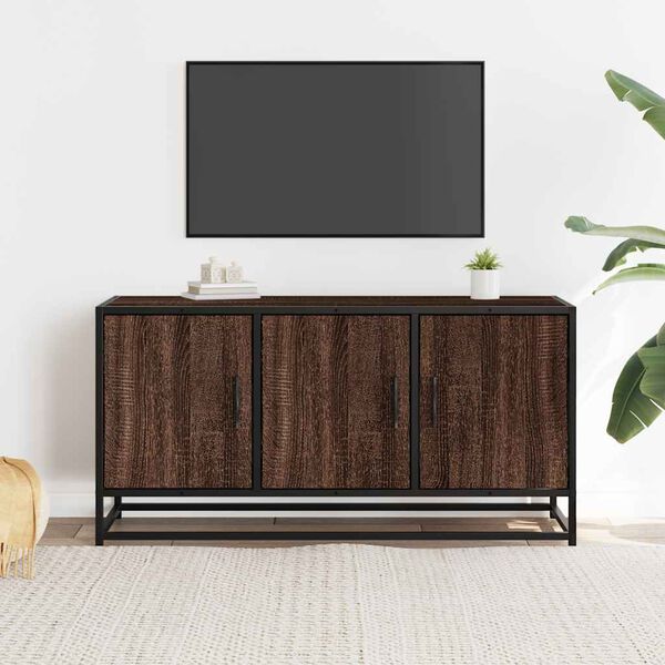 vidaXL Meuble TV ch&ecirc;ne marron 100x35x50 cm bois d'ing&eacute;nierie et m&eacute;tal