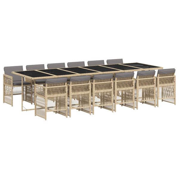 vidaXL Ensemble &agrave; manger de jardin coussins 13 pcs m&eacute;lange beige rotin