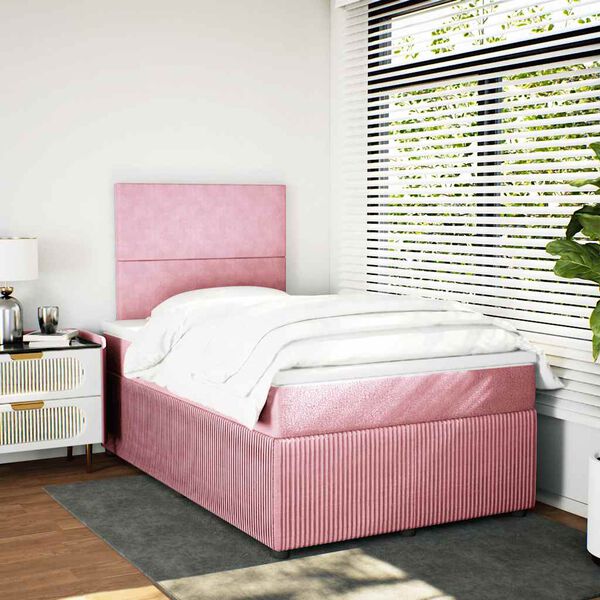 vidaXL Sommier &agrave; lattes de lit avec matelas Rose 120x200 cm Velours