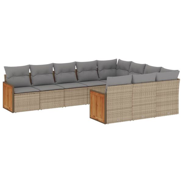 vidaXL Salon de jardin avec coussins 10 pcs beige r&eacute;sine tress&eacute;e