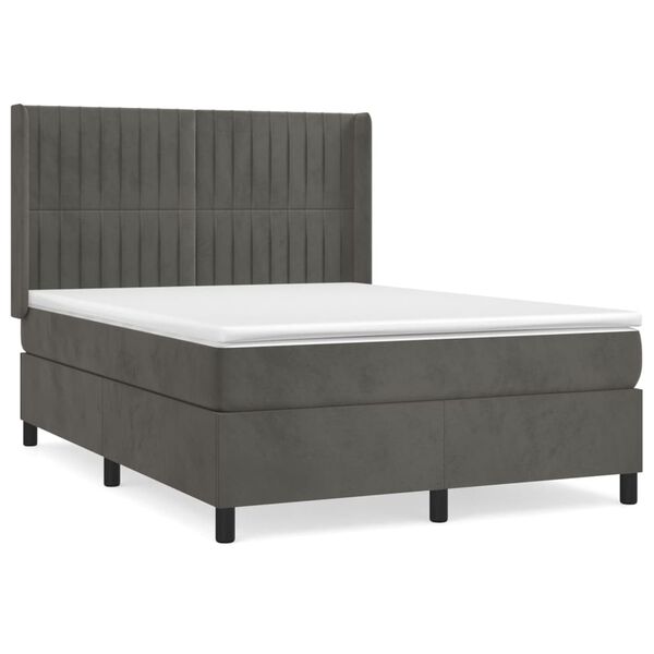vidaXL Sommier &agrave; lattes de lit et matelas Gris fonc&eacute; 140x190cm Velours