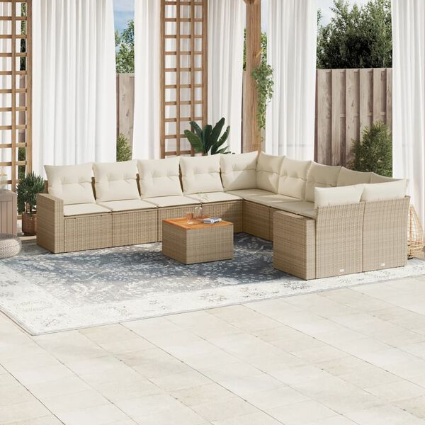 vidaXL Salon de jardin 11 pcs avec coussins beige r&eacute;sine tress&eacute;e