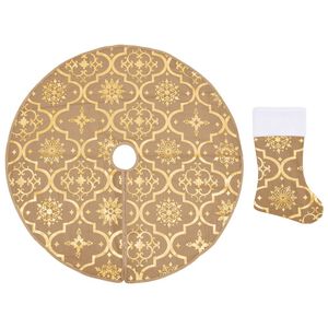 vidaXL Jupe de sapin de No&euml;l de luxe avec chaussette Jaune 90 cm Tissu