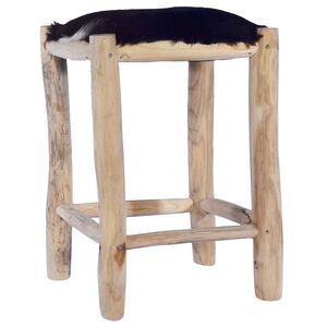 vidaXL Tabouret de bar Cuir de ch&egrave;vre v&eacute;ritable et bois de teck massif