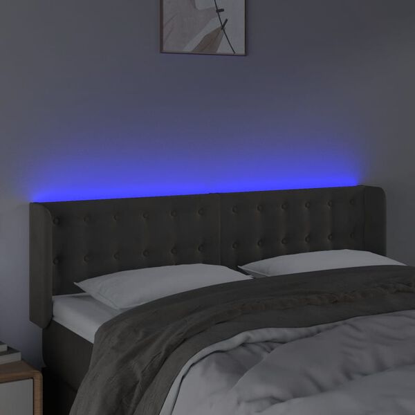 vidaXL T&ecirc;te de lit &agrave; LED Gris fonc&eacute; 147x16x78/88 cm Velours