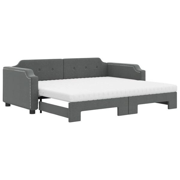 vidaXL Lit de jour avec gigogne et matelas gris fonc&eacute; 90x190 cm tissu