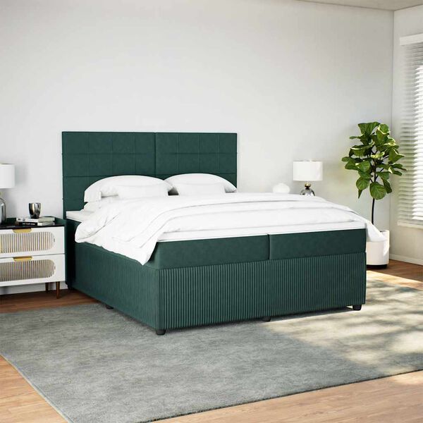vidaXL Sommier &agrave; lattes de lit et matelas Vert fonc&eacute; 200x200cm Velours