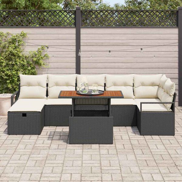 vidaXL Ensemble de canap&eacute; de jardin avec coussin 8 pcs Noir polyrotin