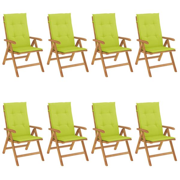 vidaXL Chaises de jardin inclinables et coussins lot de 8 teck solide
