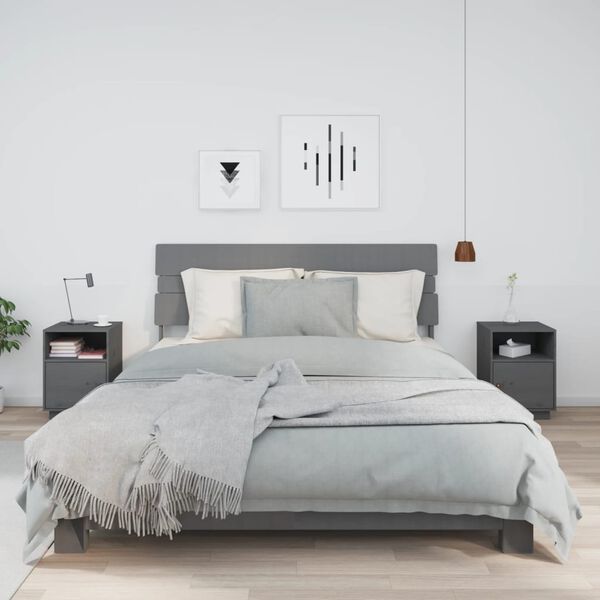 vidaXL Tables de chevet 2 pcs Gris 40x34x55 cm Bois de pin massif