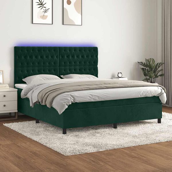 vidaXL Sommier &agrave; lattes de lit matelas et LED Vert fonc&eacute; 180x200 cm
