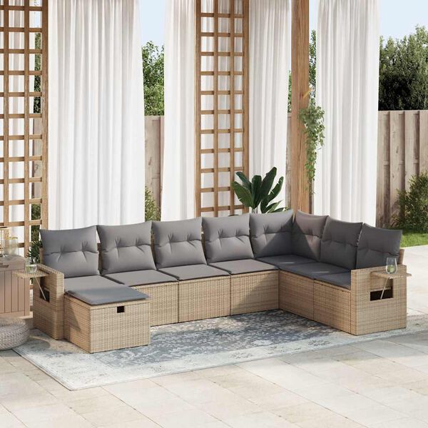 vidaXL Salon de jardin avec coussins 8 pcs beige r&eacute;sine tress&eacute;e