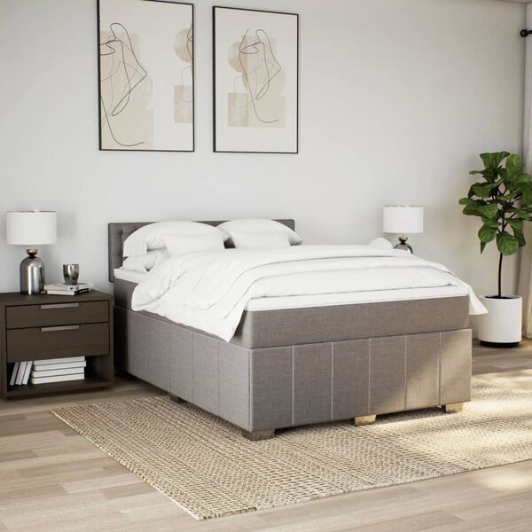 vidaXL Sommier &agrave; lattes de lit avec matelas Taupe 140x200 cm Tissu
