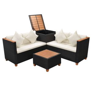 vidaXL Salon de jardin 4 pcs avec coussins R&eacute;sine tress&eacute;e Noir