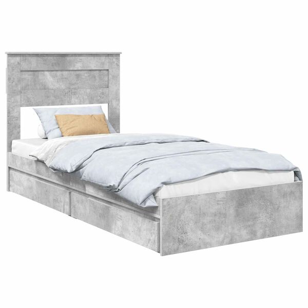 vidaXL Lit de Rangement Gris b&eacute;ton 90 x 200 cm Bois d'ing&eacute;nierie