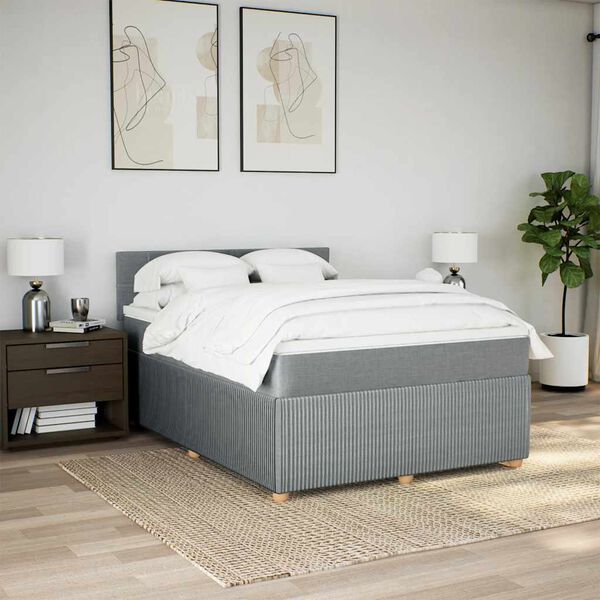 vidaXL Sommier &agrave; lattes de lit avec matelas Gris clair 160x200cm Tissu