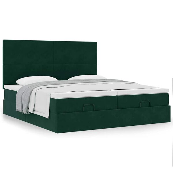 vidaXL Cadre de lit ottoman avec matelas vert fonc&eacute; 160x200 cm velours