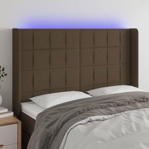 vidaXL T&ecirc;te de lit &agrave; LED Marron fonc&eacute; 147x16x118/128 cm Tissu