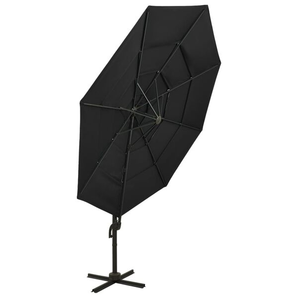 vidaXL Parasol de jardin &agrave; 4 niveaux avec m&acirc;t en aluminium noir 3x3 m