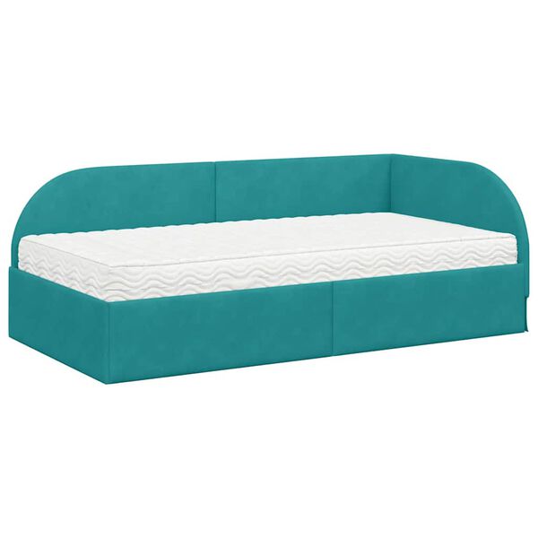 vidaXL Cadre de lit d'angle avec matelas 2 pcs Turquoise Velours