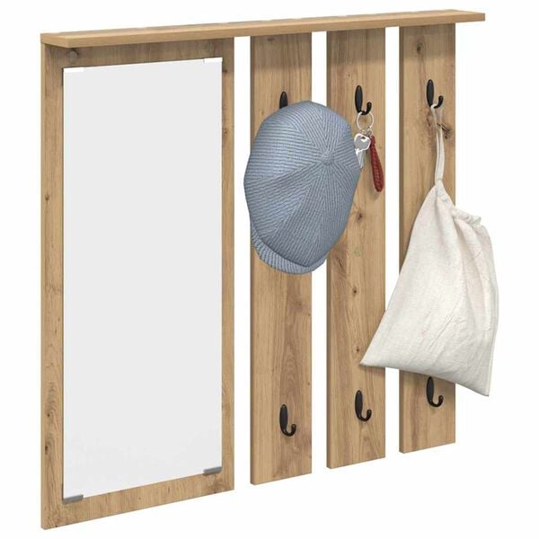 vidaXL Porte-manteau mural avec miroir ch&ecirc;ne artisanal 84 x 10 x 80 cm