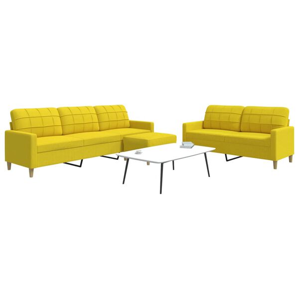 vidaXL Ensemble de canap&eacute;s 3 pcs avec repose-pied jaune clair tissu