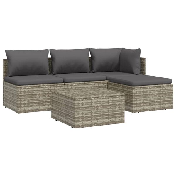 vidaXL Salon de jardin 5 pcs avec coussins Gris Résine tressée