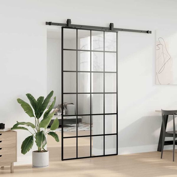 vidaXL Porte coulissante kit de quincaillerie noir 102x205cm verre ESG